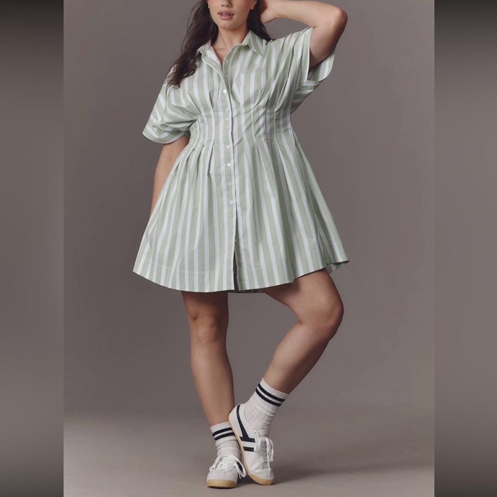Exquise Green and White Striped Shirt